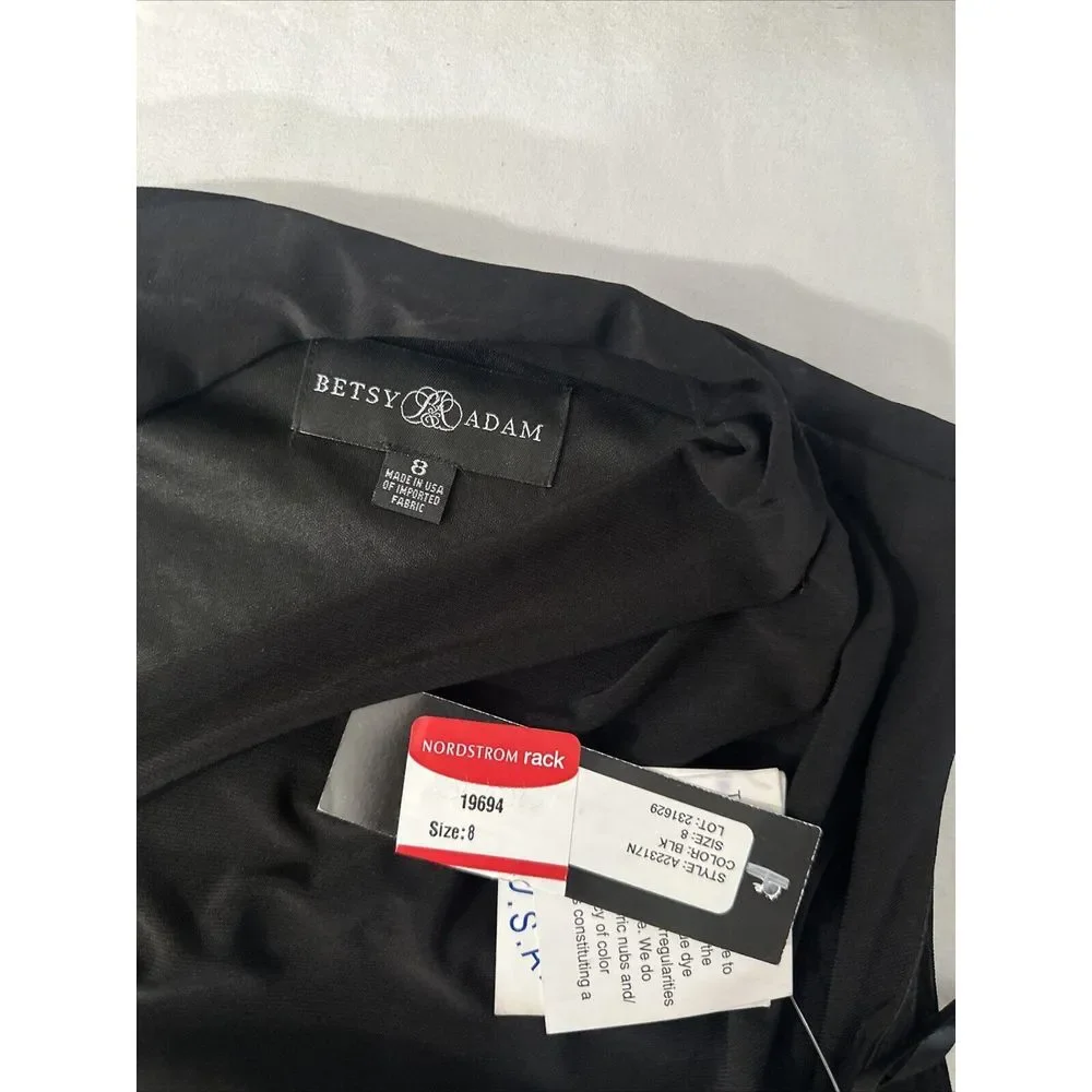 NWT $199 Betsy & Adam [ 8 ] One Shoulder Single Long Sleeve Gown‎ Black